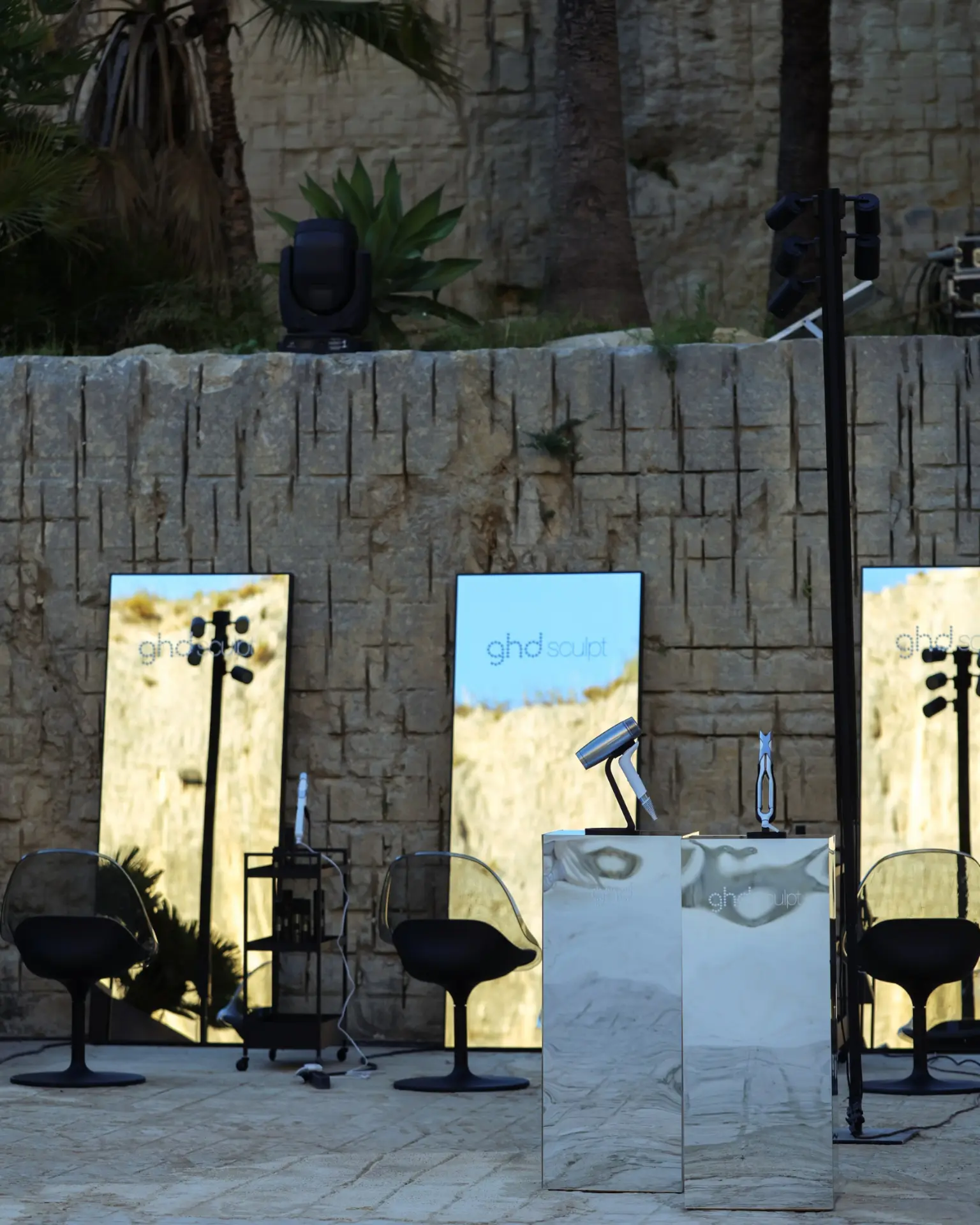 Marble pedestals with ghd sculpt tools at the final event