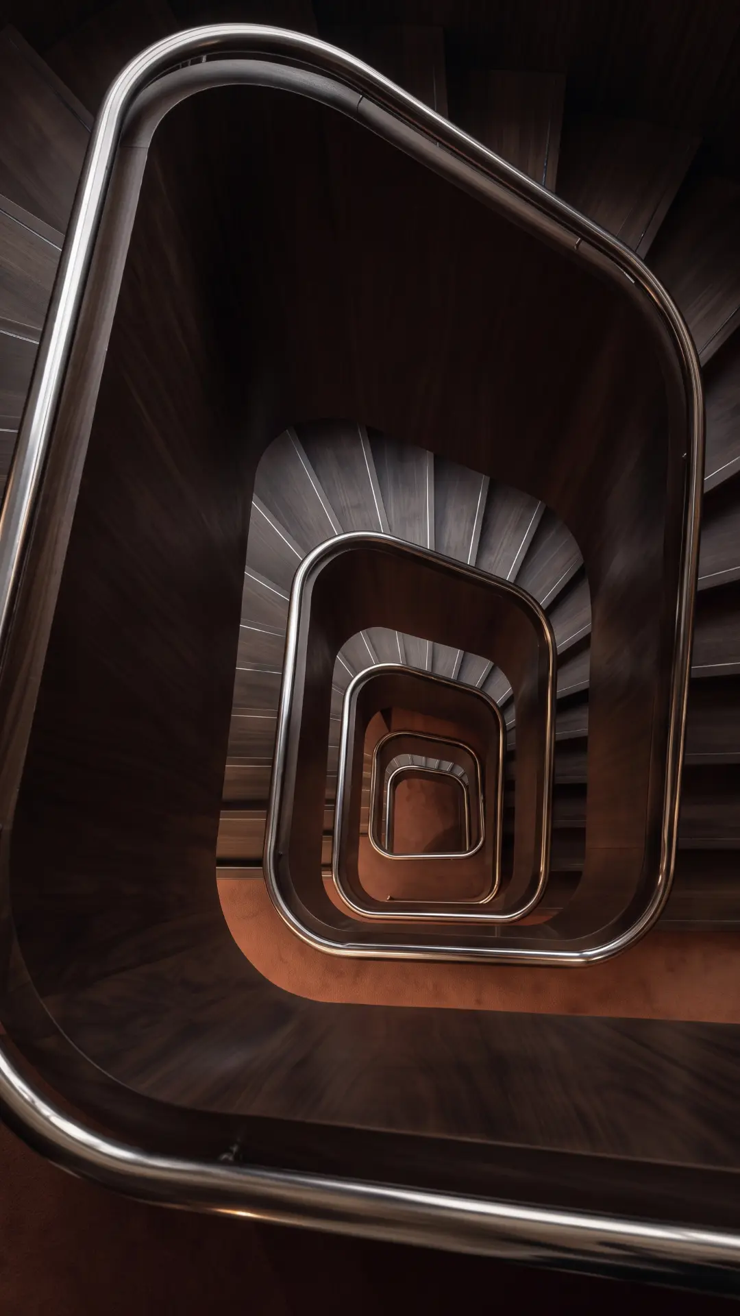 Oyster Bar, Paris concept — walnut staircase with chrome rail