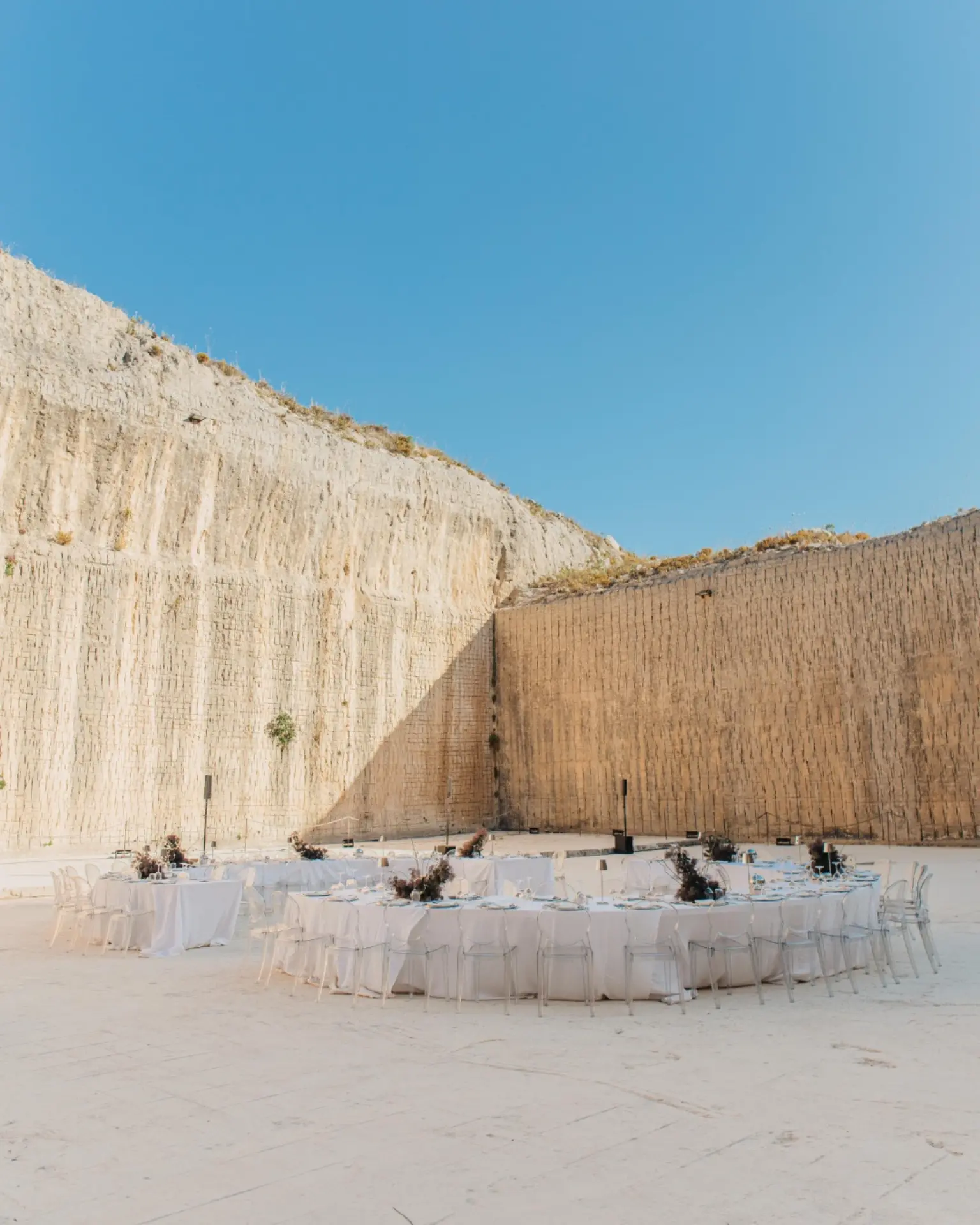 The bare quarry walls and floor before the event
