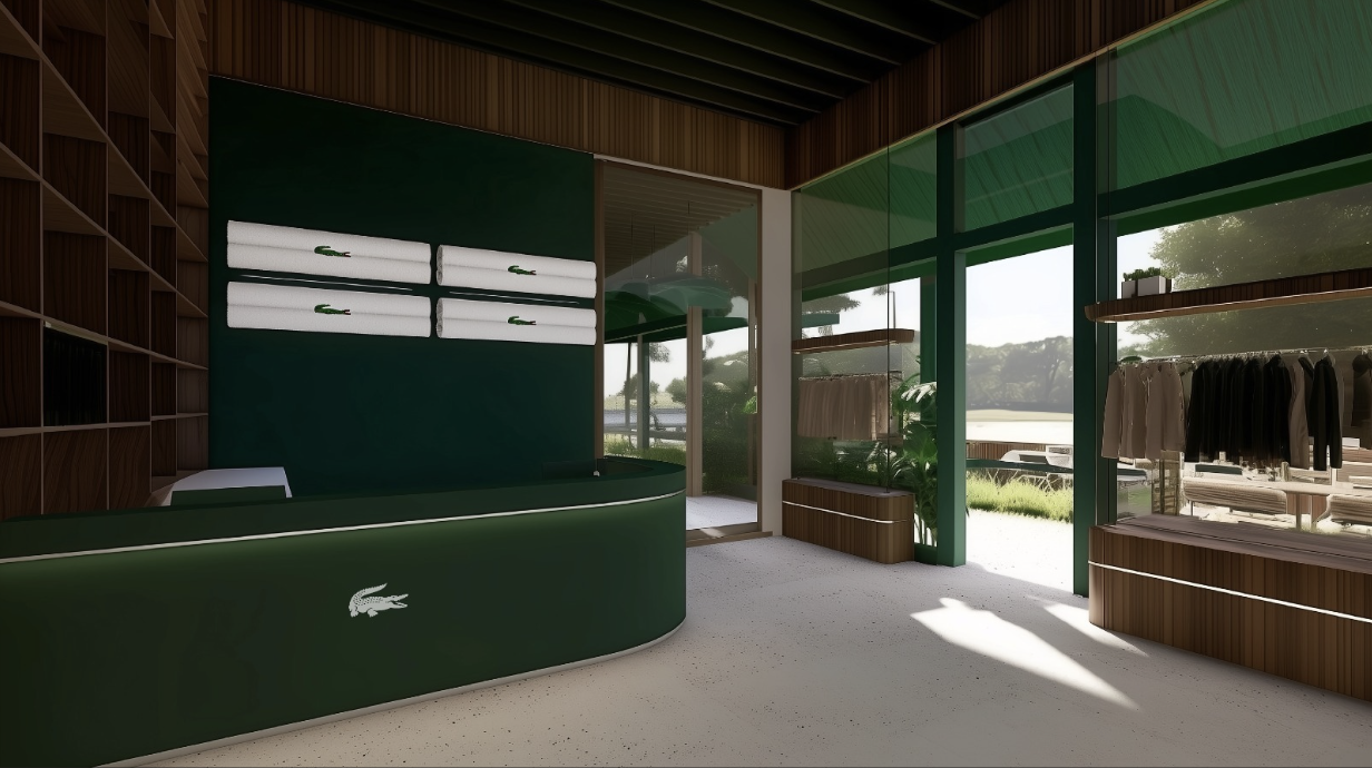 Concept visual of the reception with a curved green desk