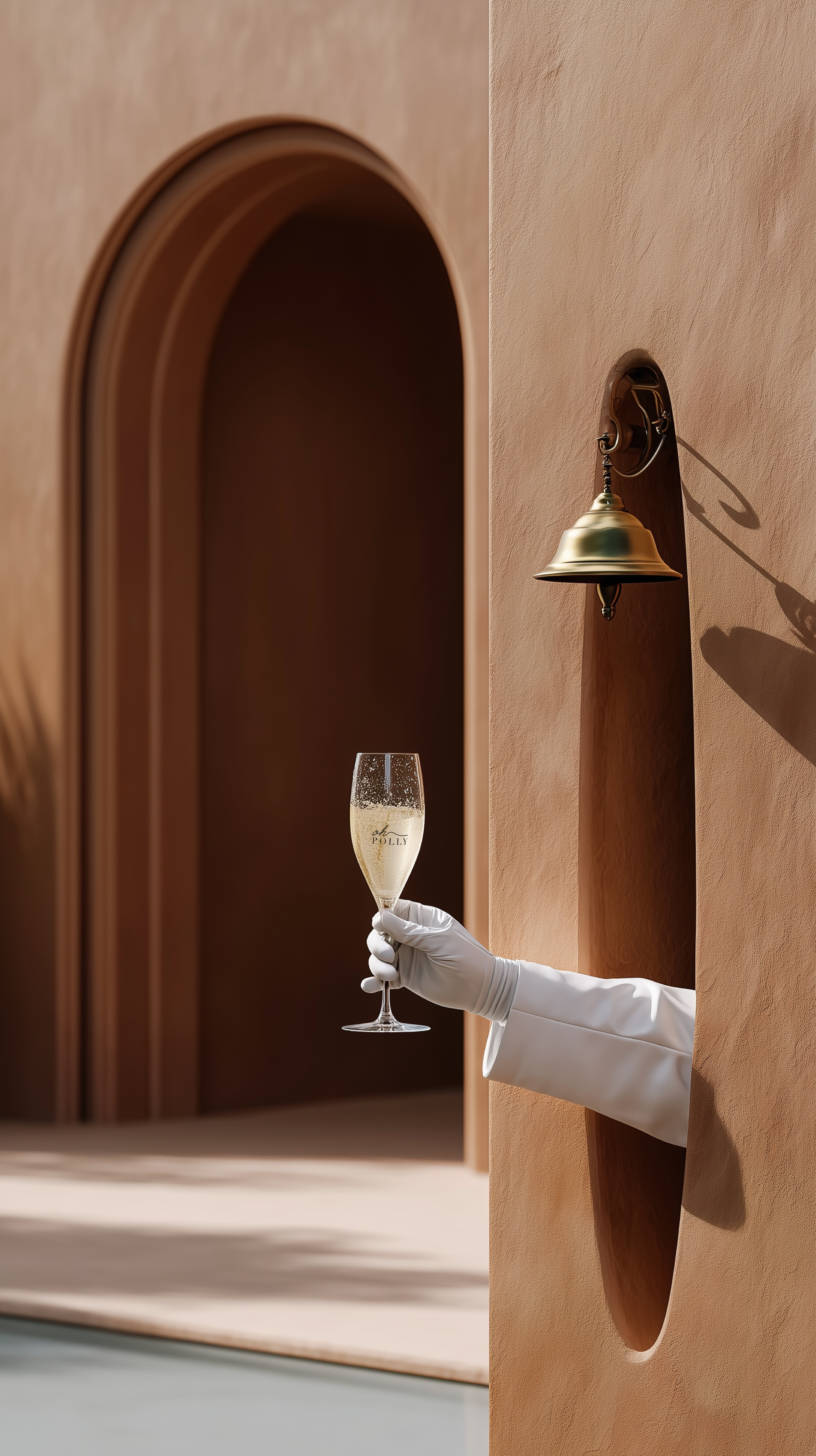 Sirocco campaign detail of a welcome drink beside a Moroccan archway